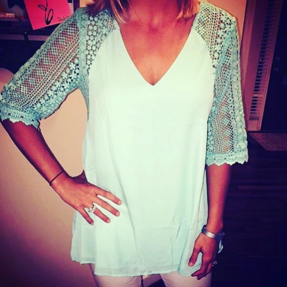 Blue Lace Sleeve Top